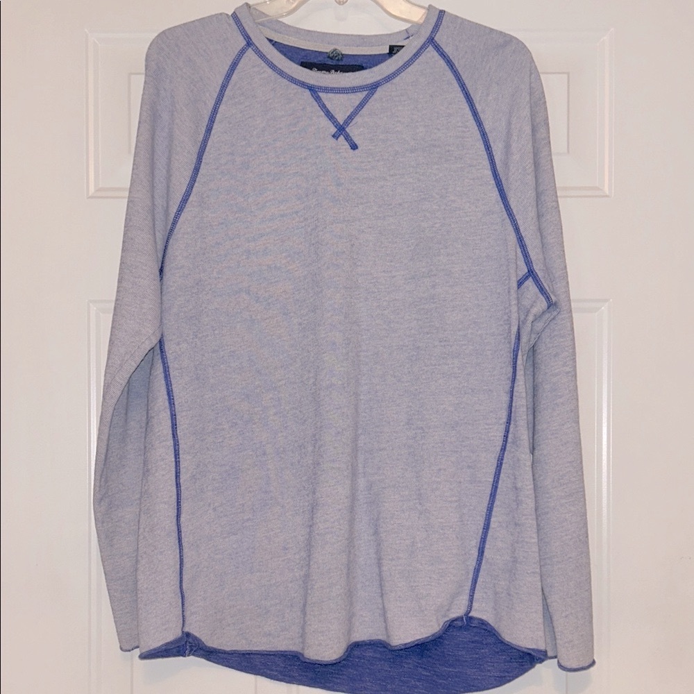 Tommy Bahama Men's Unisex Cotton Sweater Blue Heather M Free Edge Hem Relaxed